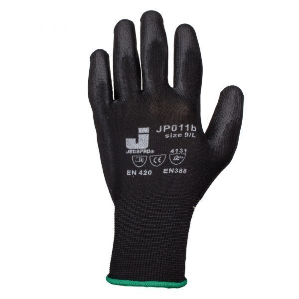 Защитные перчатки из полиэфирной пряжи c полиуретановым покрытием (черные, размер L) JP011b L